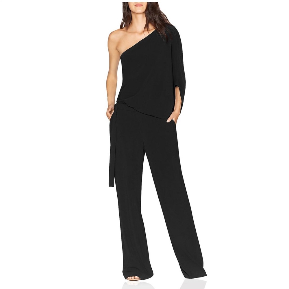 HALSTON HERITAGE *Gia* black one shoulder classic 70s 80s style jumpsuit 4